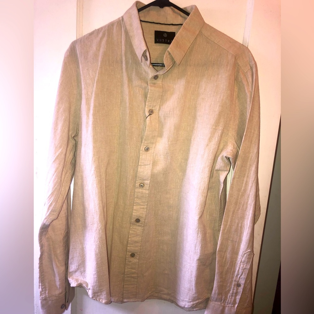 Brand new with tags. Men’s size Large button up in beige